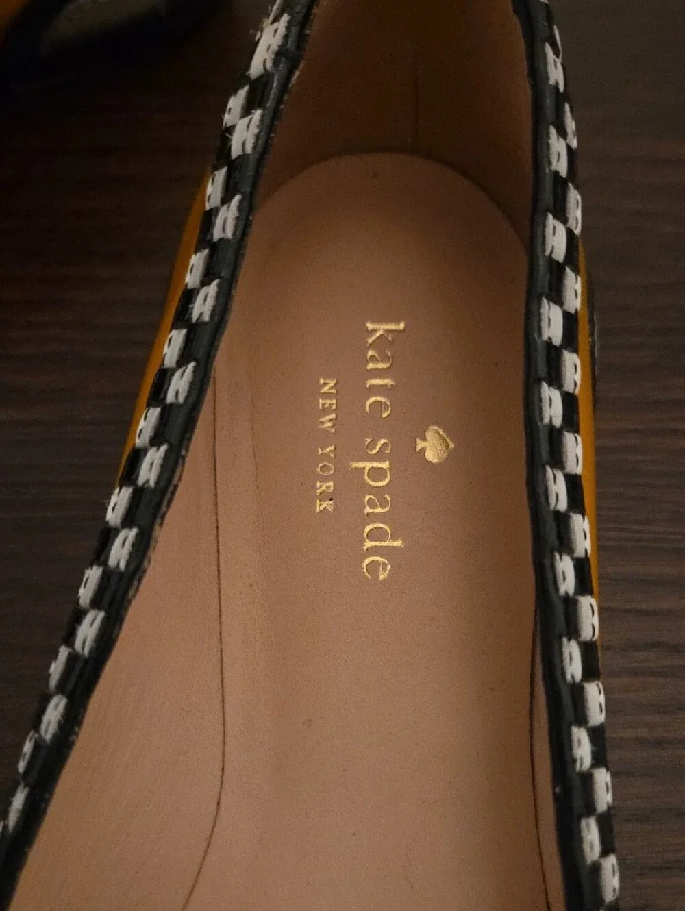 kate spade Yellow & White 'TAXI' Pointed Toe Flats with Check Trim